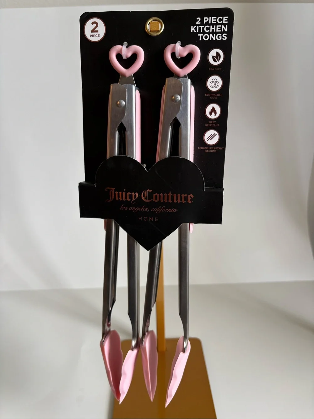 👩🏻‍🍳Juicy Couture Home Pink Heart Kitchen Tongs 2 Piece Set NWT